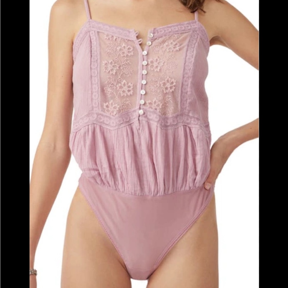 Free People Still the One Lace Trim Cotton Bodysuit